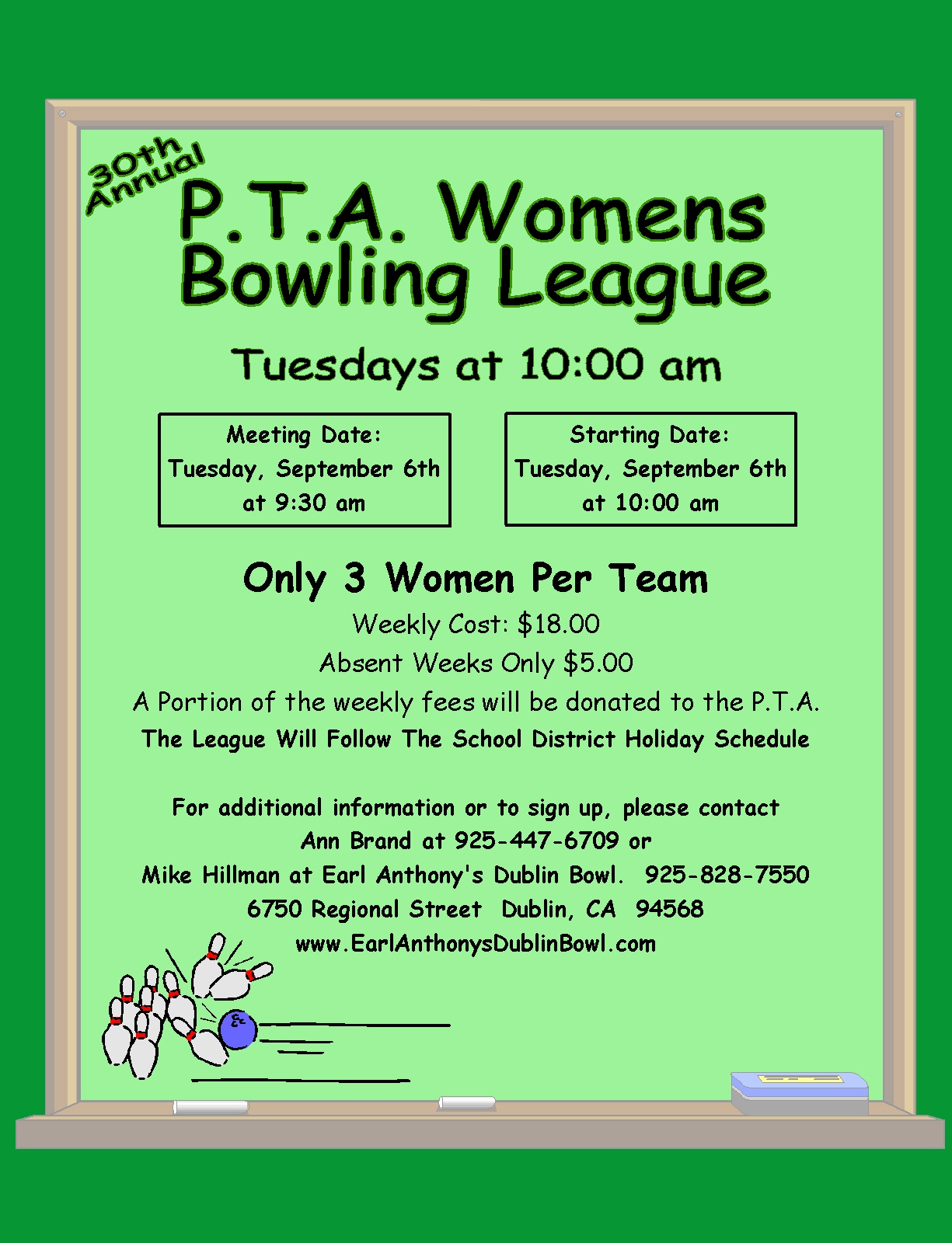 League Schedules Earl Anthony's Dublin Bowl CA, 94568